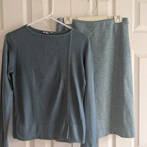 Brooks Brothers Teal Blue Speck Wool Skirt size 8 with Matching 1-2-3 Sweater
